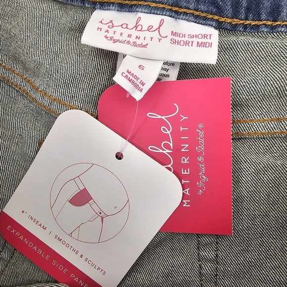 Isabel Maternity Midi Jean Shorts Size 6 Under Belly Expandable Panel Denim NWT - Picture 5 of 9